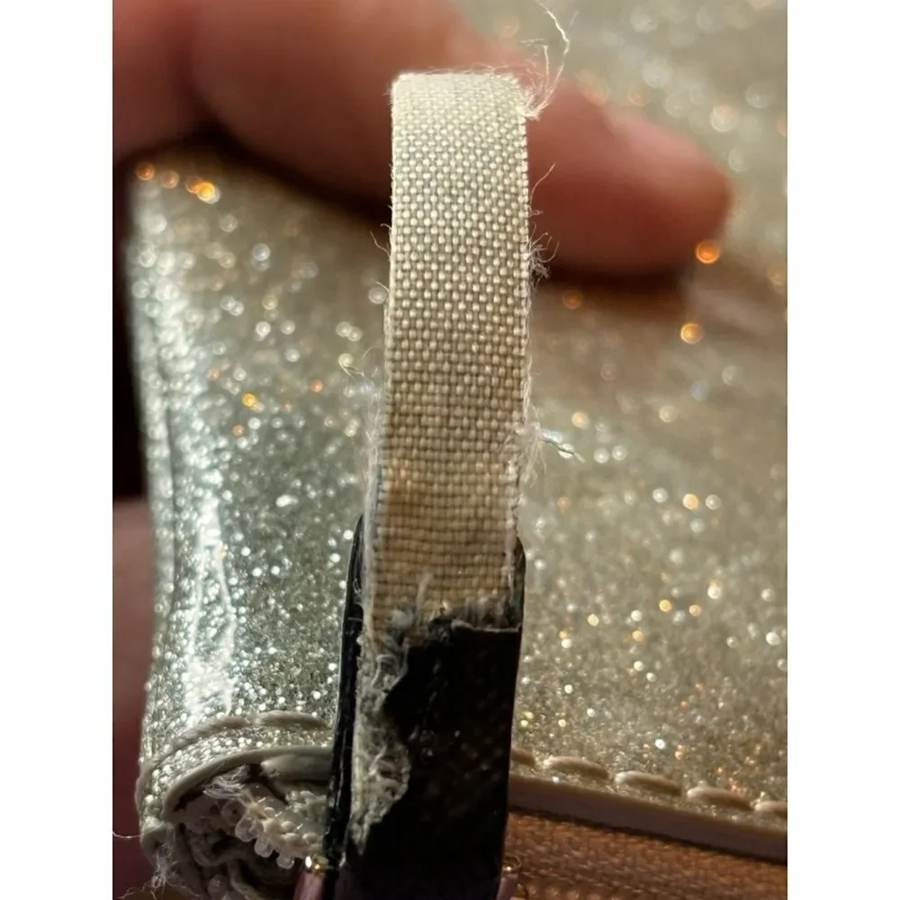Kate Spade Mavis Street Gia Silver Glittery Pouch Clutch Bag • Fully Lined VGUC